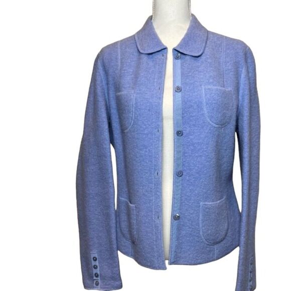 Lands' End 100% Wool Coat in Periwinkle Collared Front Pockets Size 12 - Picture 1 of 12